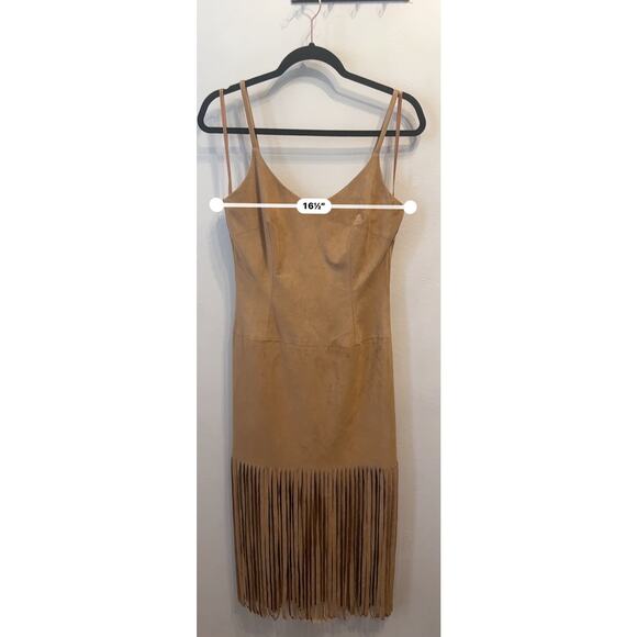 VAKKO Women's boho Faux Suede Fringe Sheath tan Dress size small - Picture 4 of 9